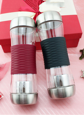 乐扣乐扣塑料水杯 茶水分离茶杯 泡茶杯 密封双盖防漏杯子 HLC820