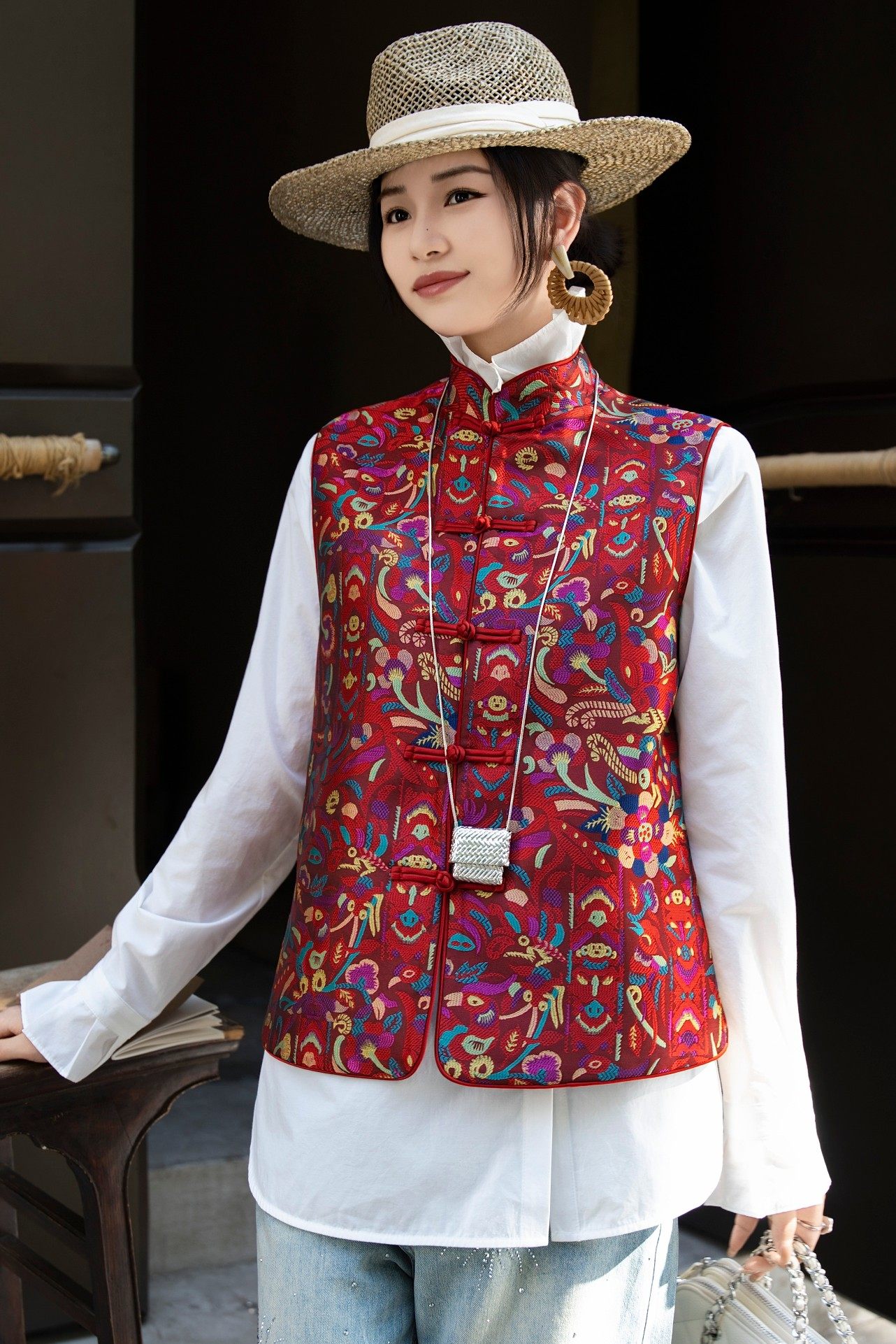 欧货真丝提花刺绣立领手工盘扣时尚复古鸟语花香吉祥如意国风马甲,女装/女士精品,马夹,淘宝优惠券,粉丝福利购,淘宝优惠卷