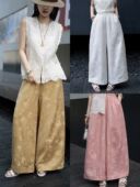 提花宽松显瘦百搭松紧腰阔腿裤 欧货早春夏新款 铜氨丝面料新中式