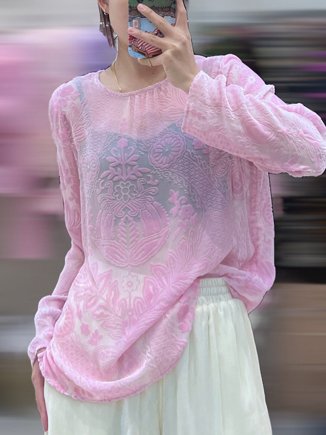 高级感真丝烧花t血衫女春秋新款中式国潮风复古衬衫轻奢名媛上衣