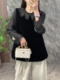 欧货真丝丝绒面料新中式花瓣领斜襟蝴蝶结扣减龄百搭国风马甲