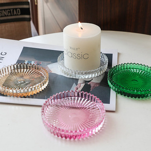 北欧简约透明条纹齿轮蜡烛盘样板房餐厅民宿节日氛围感装 饰小托盘