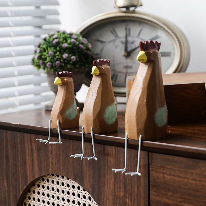 北欧风格木质动物套三鸡造型工艺品摆件森系简约家居装饰创意礼物