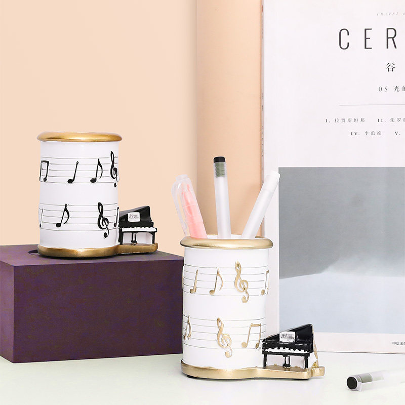 现代简约风创意音符钢琴外观造型笔筒家居书房办公室桌面装饰摆件