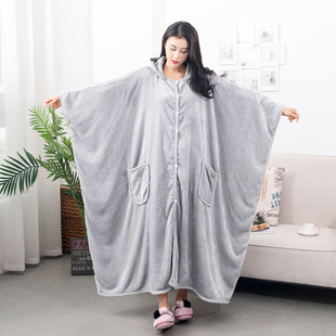 加厚秋冬季披肩毯午睡毯法兰绒空调毯斗篷懒人披风打坐多功能毛毯