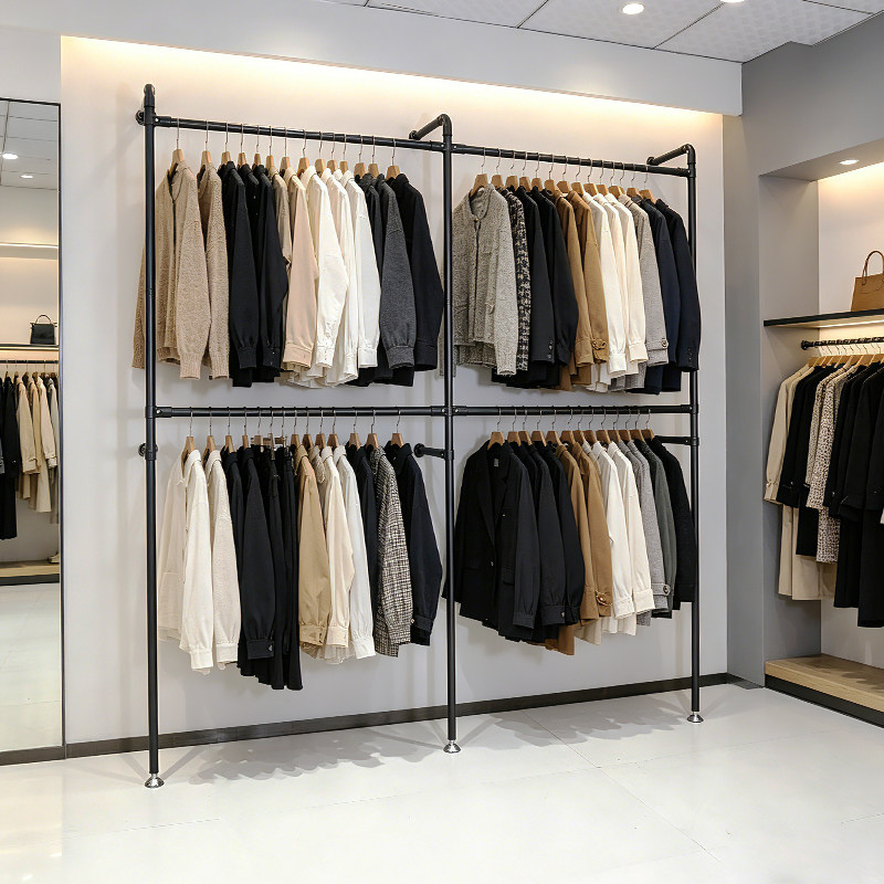 服装店壁挂衣架双层衣架陈列架时装架上墙多组钉墙服装货架展示架