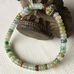 缅甸天然A货翡翠冰糯种红黄绿紫三彩飘花手链多宝算盘珠手串 多款