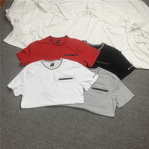 米国嘻哈夏季圆领短袖T恤男口袋