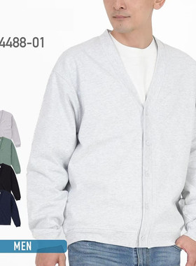 UA+10盎司4488日系纯棉平纹布春秋季大V领开衫男单排扣纯色休闲潮