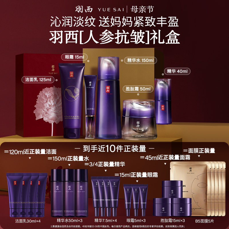 【母亲节礼物】羽西人参水精华面霜眼霜洁面套装抗皱紧致护肤品