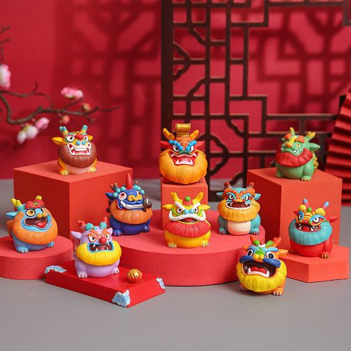 国潮风龙年礼品盲盒手办汽车摆件