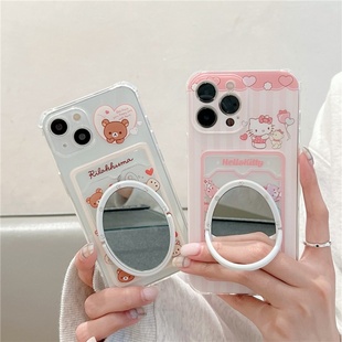 插卡包卡通iphone17/15promax镜子手机壳16pro爱心小熊适用苹果13/14可爱kt猫保护壳透明全包防摔软壳零钱包