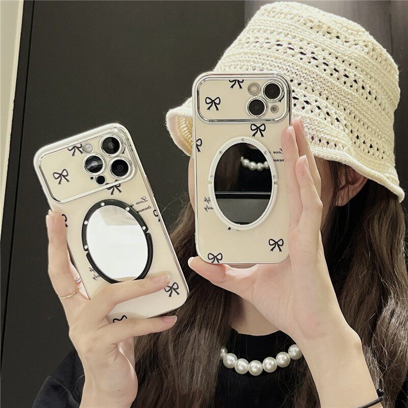 华为mate80pro大视窗满屏蝴蝶结适用p60/pura70PRO镜子手机壳气垫加厚pura80/mate70pro电镀保护壳软硅胶全包