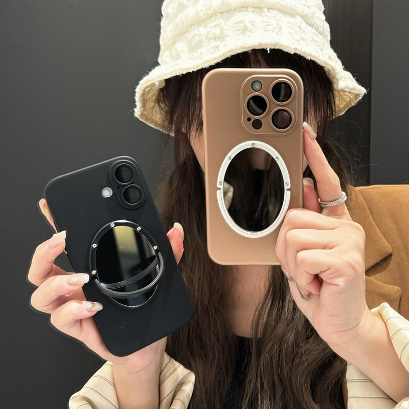 沙漠金古铜色适用iphone15/16promax镜子手机壳磨砂13/14苹果17promax自带镜头膜保护套全包软硅胶套简约黑女