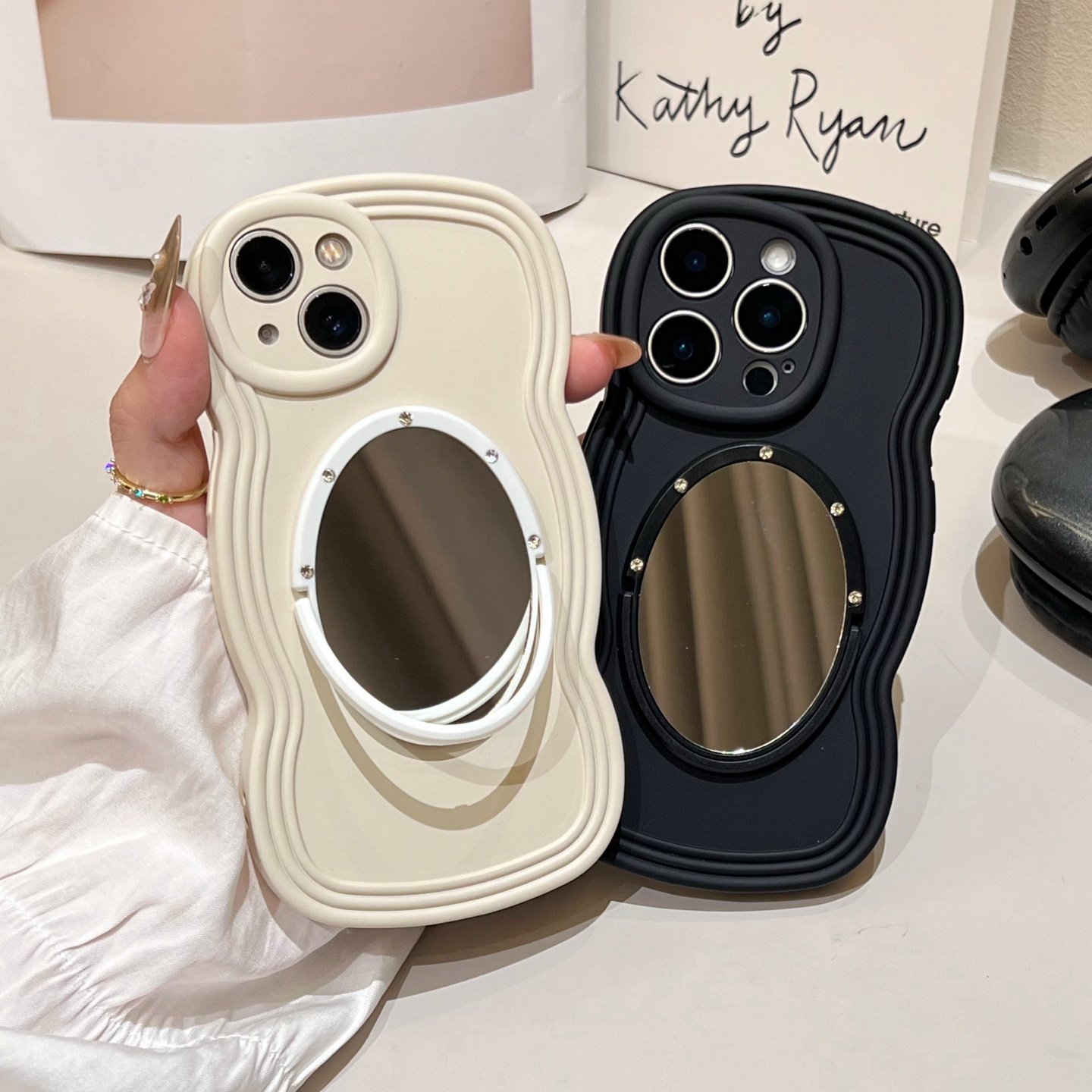 波浪边肤感iphone17/15promax镜子手机壳硅胶套全包16pro适用苹果13/14水波纹曲边条纹保护软壳磨砂新女创意