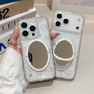 美乐蒂镶钻边框透明iphone17/16promax镜子手机壳卡通凯蒂猫苹果15/13/14防摔保护壳kt猫全包新款17pro小熊软