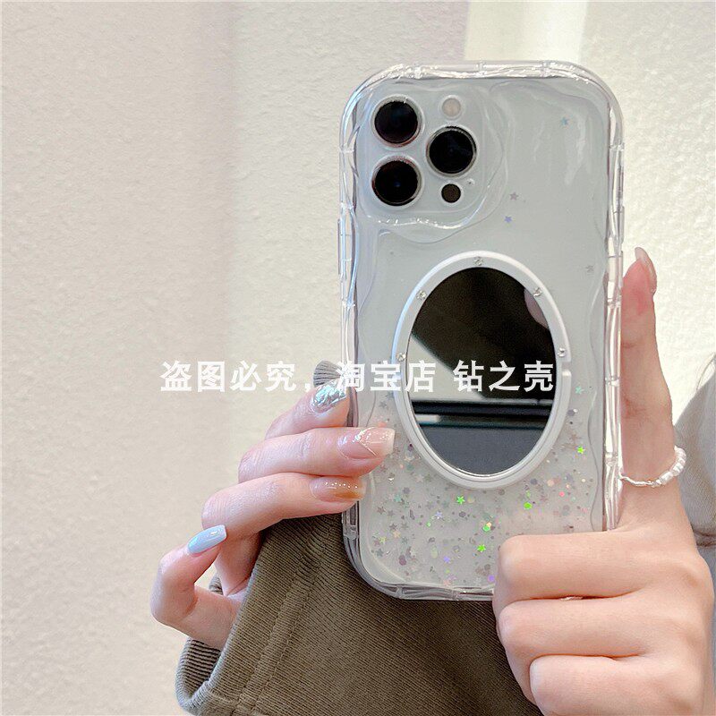 闪粉透明硅胶套适用iphone14/15pro镜子手机壳13promax气垫加厚防摔软壳11苹果12气囊保护壳高级感奢华星星女