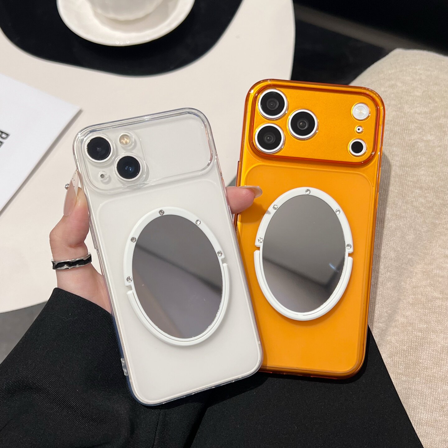 橙色超薄硅胶套适用iphone16/17promax镜子手机壳透明13/14苹果15/16promax防摔保护壳软新款简约磨砂女全包