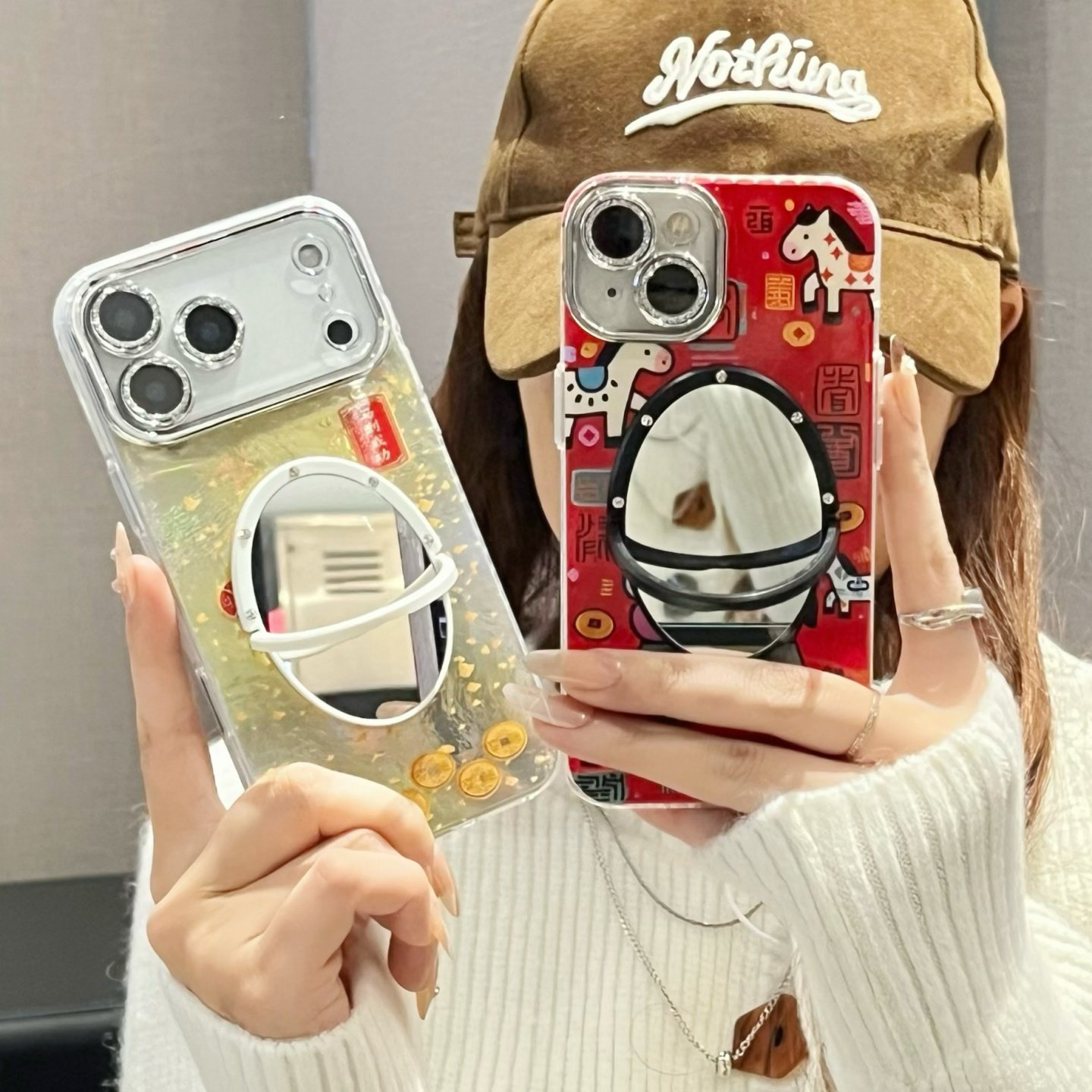 马到成功新年款红色马年适用iphone16/17promax镜子手机壳马上有钱13/14苹果15/16pro全包保护壳锡纸冰川纹软