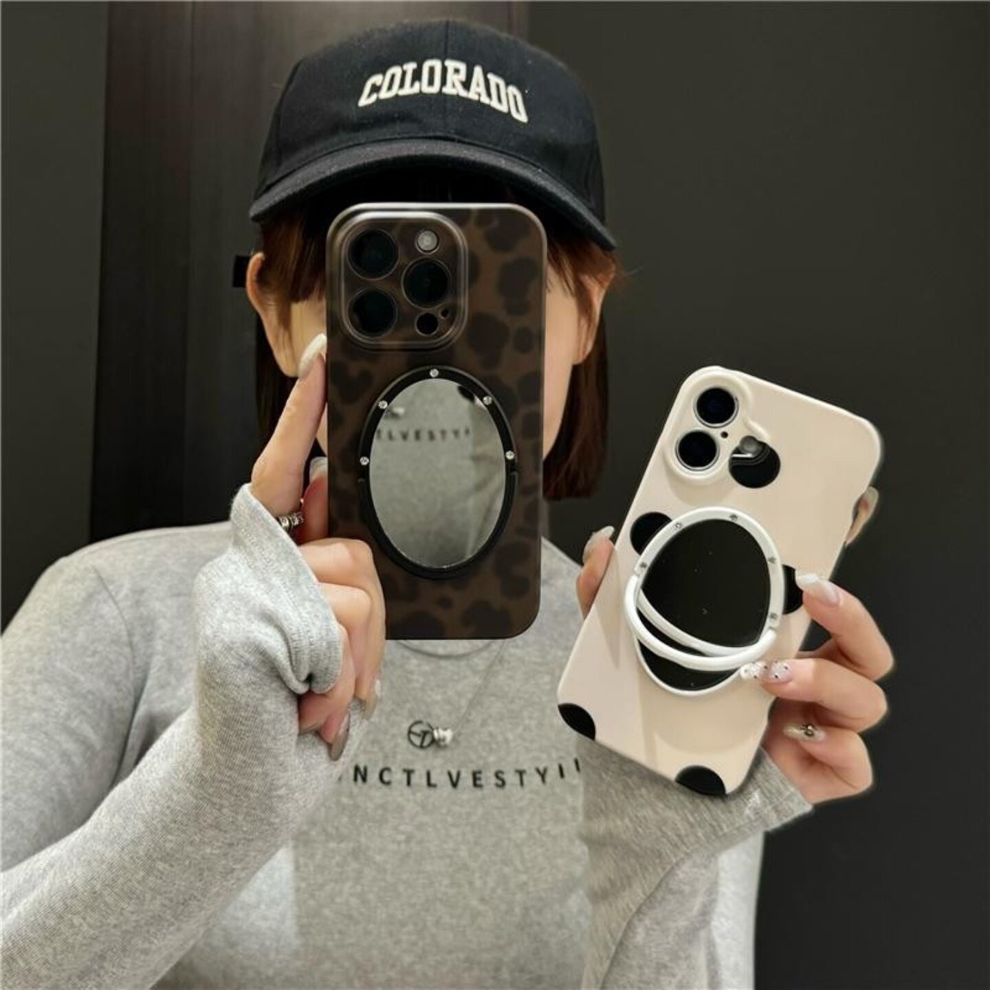 磨砂镜子手机壳苹果17复古豹纹