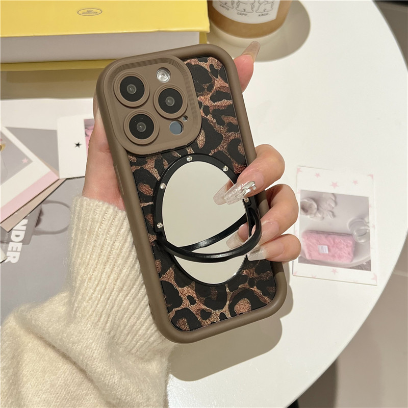 华为mate60pro复古豹纹镜子手机壳皮质pura70棕色p60/p50pro磨砂保护壳气垫mate50/mate70pro软硅胶nova12女