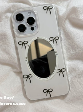 华为pura70/mate60pro法式甜心少女蝴蝶结p60/mate70pro镜子手机壳白色nova12线条蝴蝶结保护壳适用荣耀200女