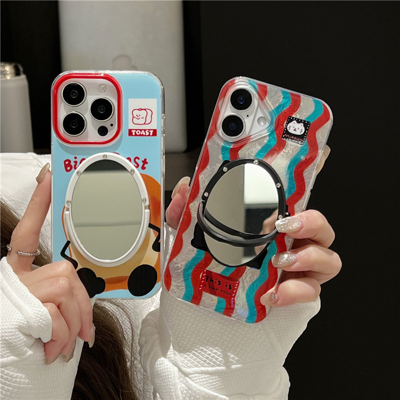 吐司面包趣味iphone17promax镜子手机壳14/13苹果15pro可爱猫咪手机壳蓝红条纹适用16promax曲线条波浪纹羽纱