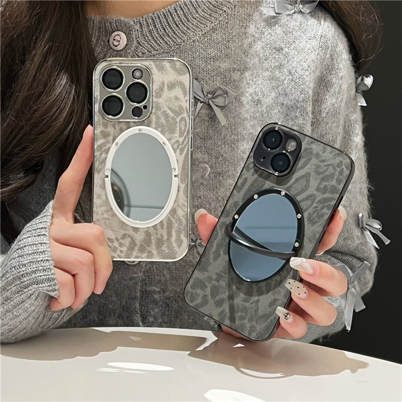 华为pura70/mate60pro美拉德豹纹镜子手机壳硬壳电镀mate70pro皮质保护壳磨砂个性皮纹适用防摔女暗黑高级新