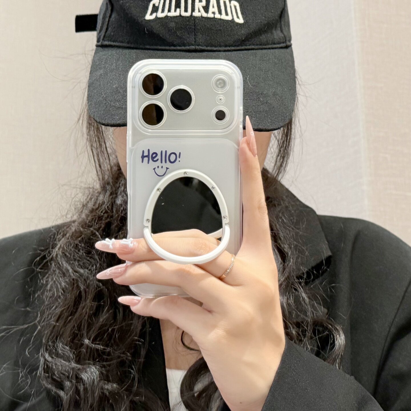 简约大视窗秒变18pro苹果17promax镜子手机壳透明磨砂iphone15/16promax笑脸hello字母保护壳软硅胶全包防摔