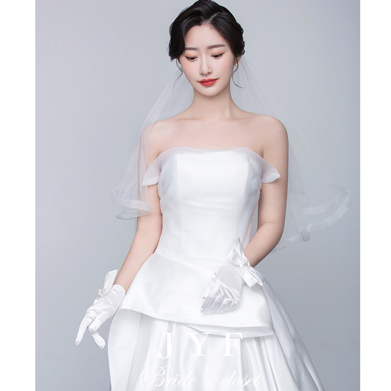 정통 웨딩 제품 프랑스 우아한 복고풍 햅번 스타일 활 진주 새틴 장갑 신부 흰색 거즈 샘플 짧은 스타일