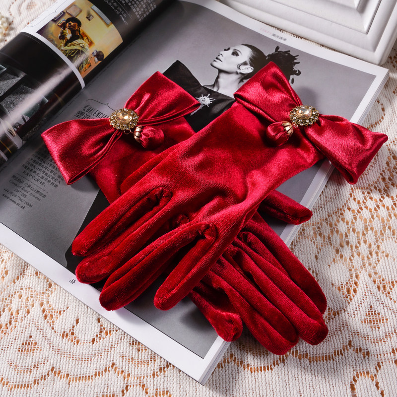 새로운 새틴 부르고뉴 보우 장갑 신부 토스트 의류 액세서리 사진 스튜디오 사진 스타일 사진 액세서리 연례 회의