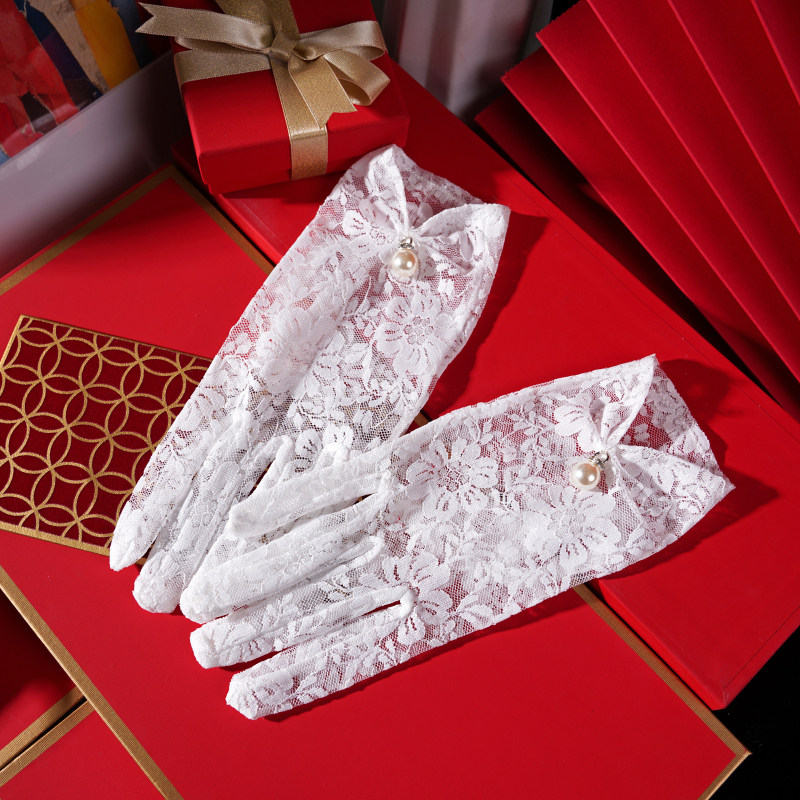 신부 장갑 짧은 웨딩 드레스 레이스 겨울 한국어 우아한 토스트 웨딩 웨딩 화이트 진주 장갑