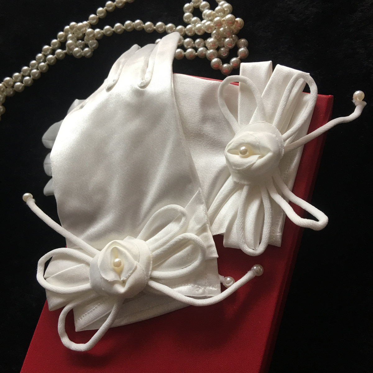 원래 프랑스 입체 꽃 새틴 신부 웨딩 드레스 장갑 활 웨딩 액세서리 여행 스튜디오 사진