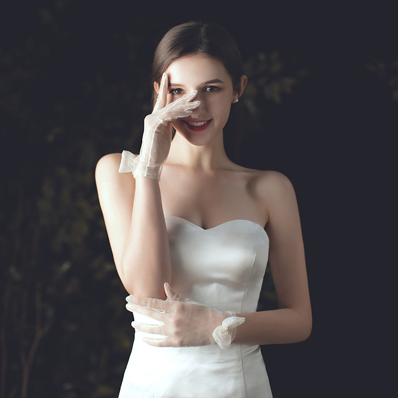 웨딩 장갑 짧은 투명 얇은 명주 그물 장갑 웨딩 장갑 중간 길이 스튜디오 사진 신부 장갑