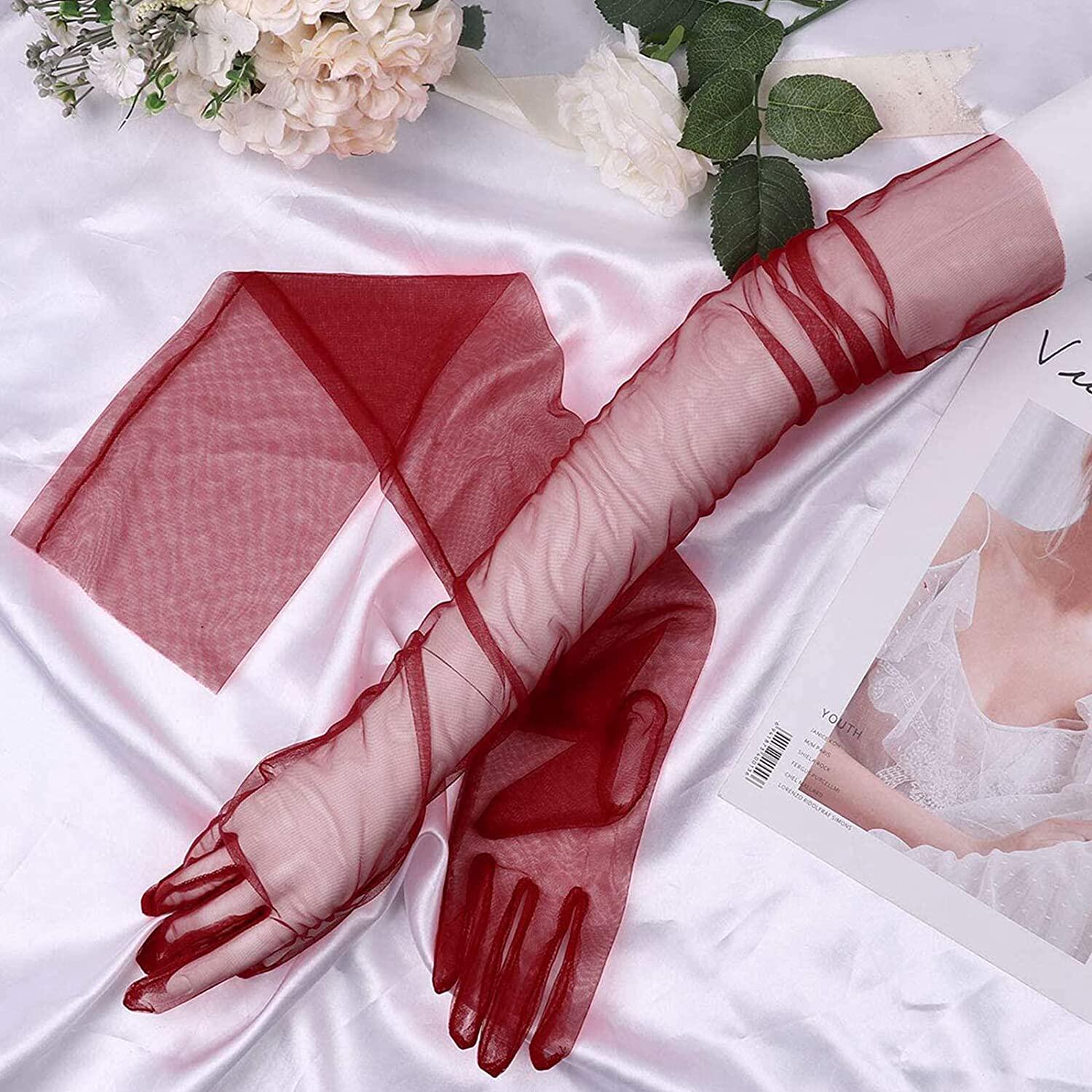 단색 투명 패션 여성 신부 웨딩 드레스 CATWALK 70 CM 긴 DIY 얇은 명주 그물 보라색 흰색 검정색 의식 장갑