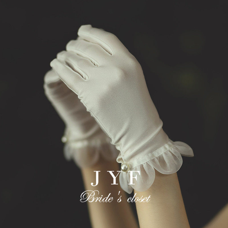새로운 햅번 스타일 웨딩 장갑 레트로 화이트 짧은 새틴 레이스 신부 웨딩 드레스 저녁 액세서리