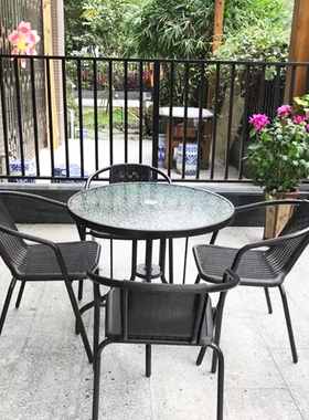 户外摆摊桌椅遮阳伞家用吃饭桌子折叠钢化玻璃餐桌咖啡厅桌椅组合