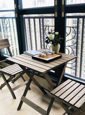 阳台小桌椅一桌两椅摆摊便携套装免安装桌椅组合放花的小桌子茶几