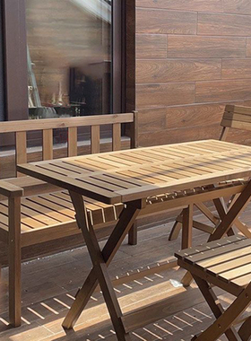 室外桌椅庭院用桌椅套餐民宿实木休闲茶桌户外摆摊折叠桌长条桌子