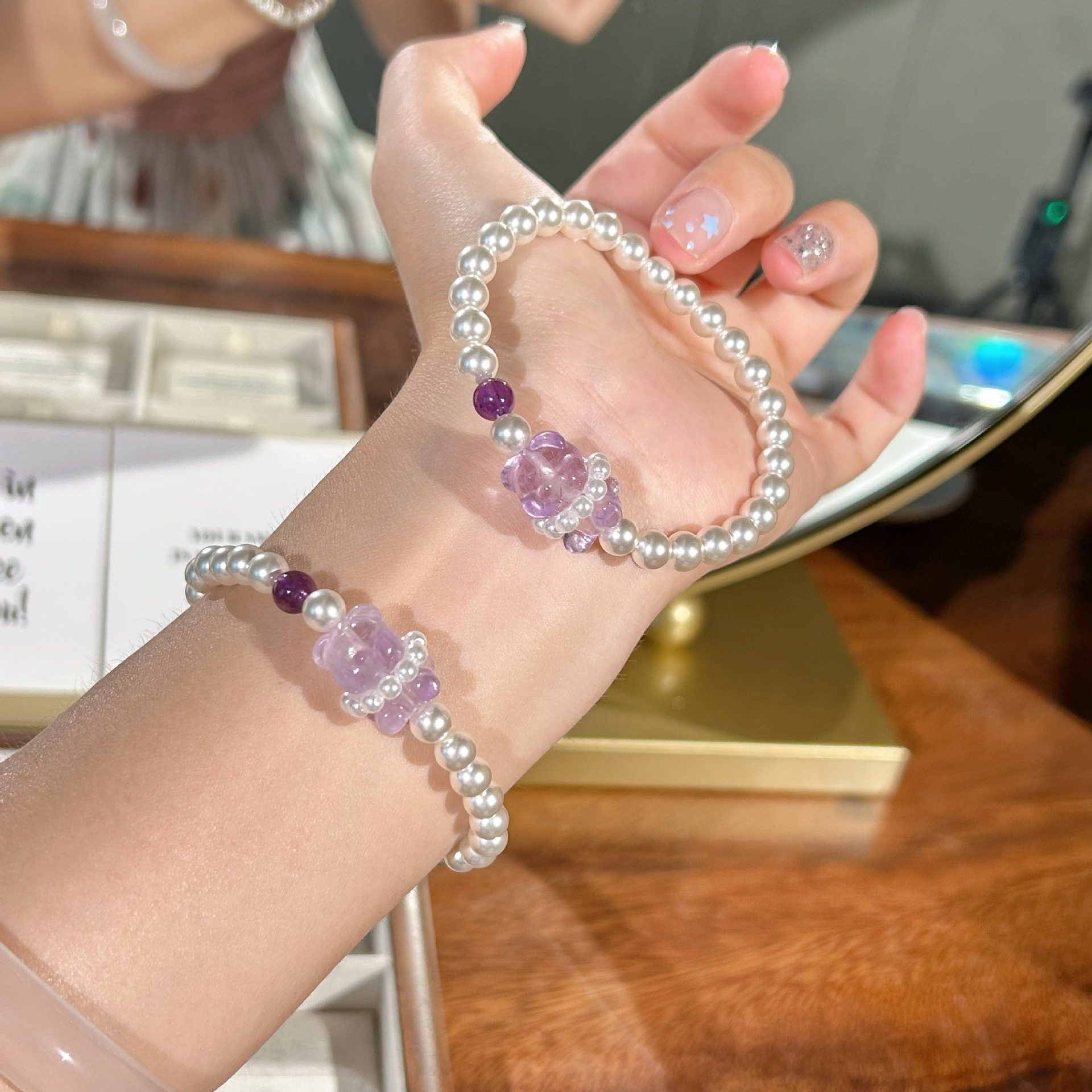 超润天然白贝珠紫水晶小熊单圈手串弹力绳手工打磨手链,珠宝/钻石/翡翠,手饰,淘宝优惠券,粉丝福利购,淘宝优惠卷