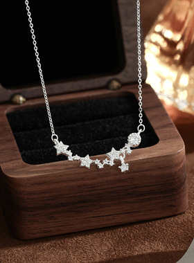 S999纯银足银星星闪钻项链女韩版轻奢气质ins冷淡风小众设计锁骨