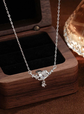 S999纯银足银爱心项链日韩ins风小巧Mini桃心吊坠女简约心形锁骨