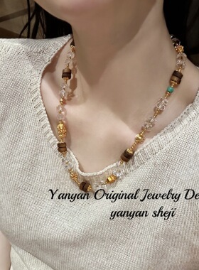 国风时尚新中式沉香混搭设计款项链冰透多圈手串颈链新款古风女锁