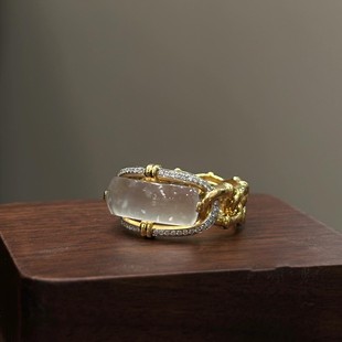 仿和田玉冰透小方糖戒指女中古vintage高颜值气质小众设计食指环