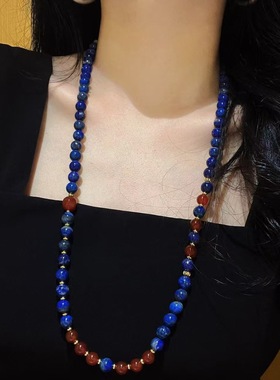 新中式蓝玉石串珠项链个性独特设计气质锁骨链小众高级感颈链项饰