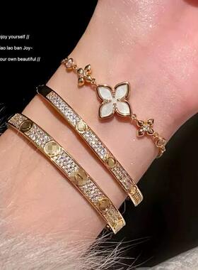 咔家爆款三排钻满天星手镯宽版love手镯女厚镀18K金经典情侣手环