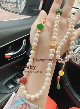 新中式国风百搭天然淡水珍珠回纹珠显白时尚轻奢感项链