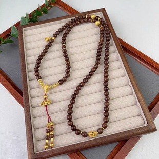 平安吉物原创设计古法檀木项链新中式古风多圈手串高级复古毛衣链