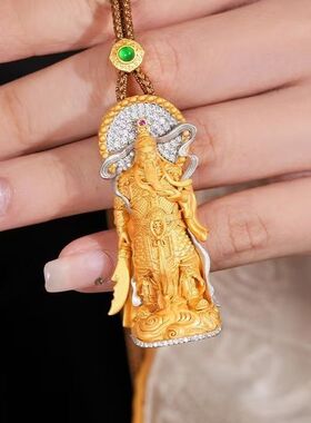 金色提刀关公吊坠财神项链摆件金身造像新中式国风复古独特高级感