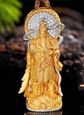 金色提刀关公吊坠财神项链摆件金身造像新中式国风复古独特高级感